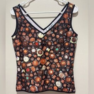 Vintage Linda Segal Chocolate Candy Valentine Sequins Tank Top Shirt Large
